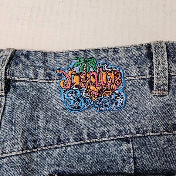 Manoush Denim Shorts Womens 8 Blue Cut-off Patchwork High-Rise Venice Beach Boho - Picture 8 of 12